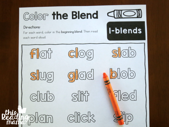 Color the blends phonics pages