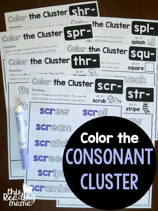 Consonant clusters worksheets color the cluster