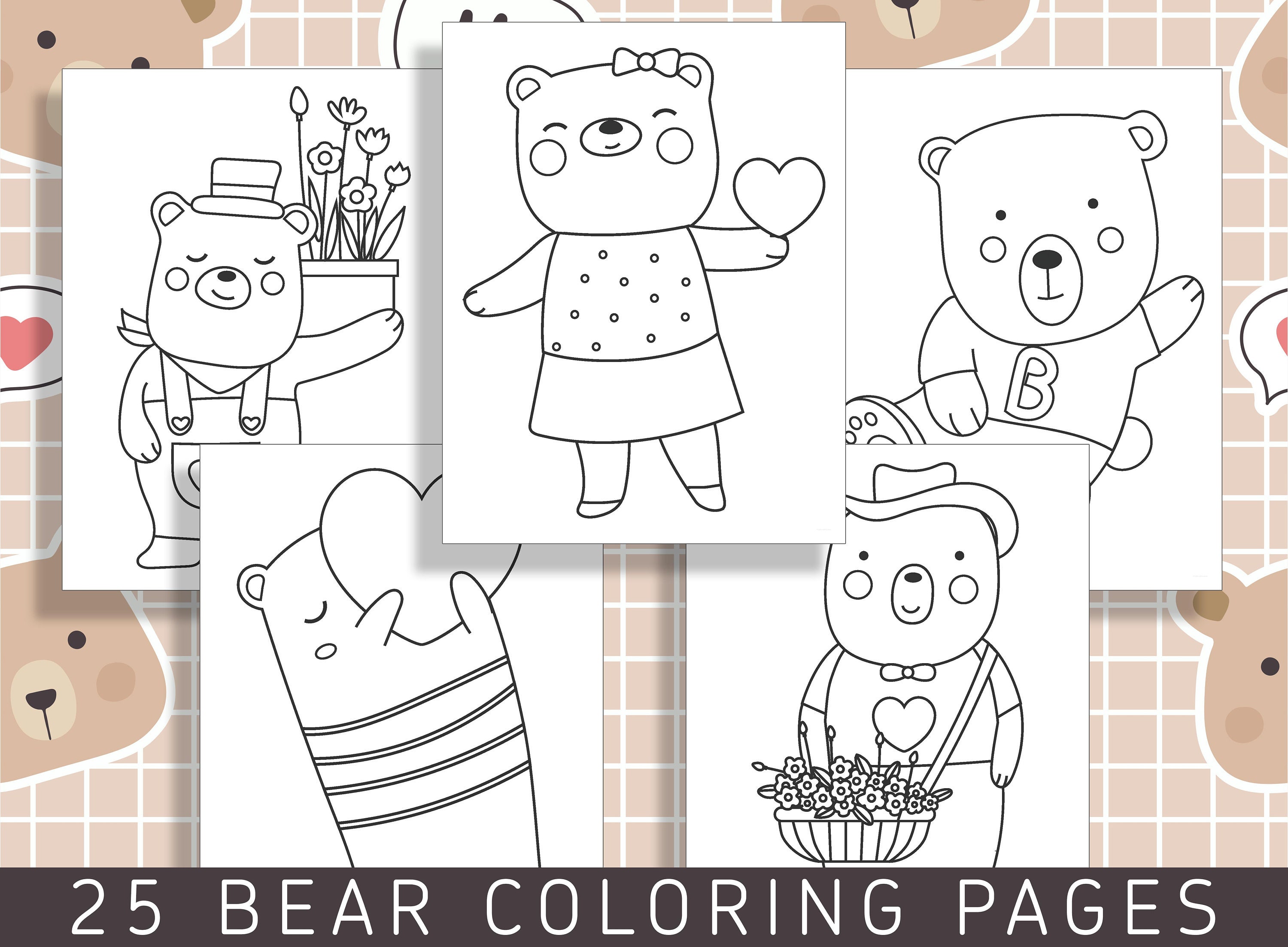 Adorable bear coloring pages for preschool and kindergarten kids pdf file instant download download now