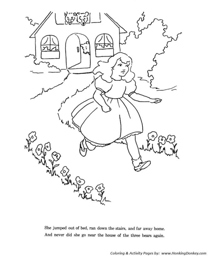 Goldilocks and the three bears coloring pages goldielocks woke up and ran away