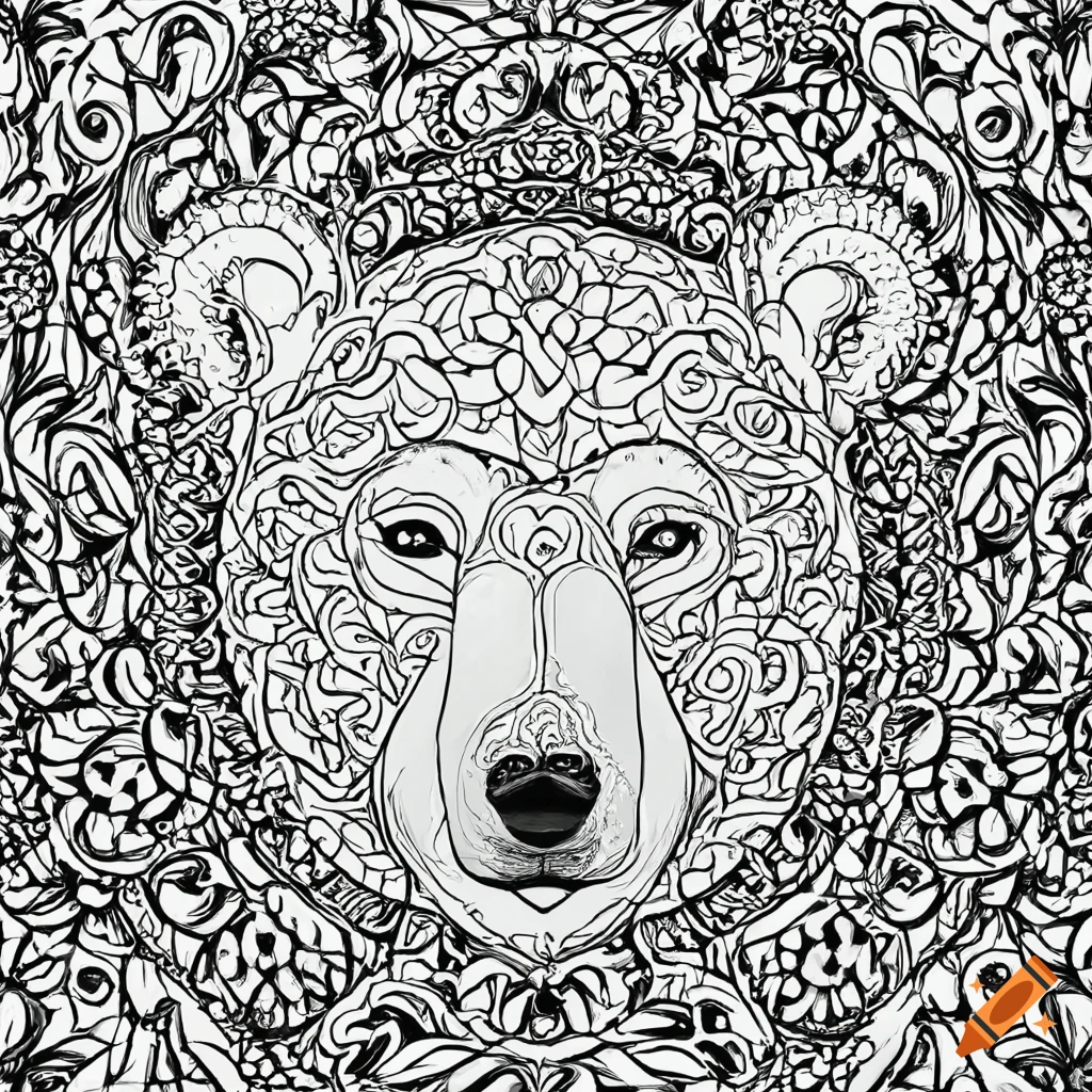 Coloring page for adults mandala polar bear image white background minimilastic clean line art fine line art