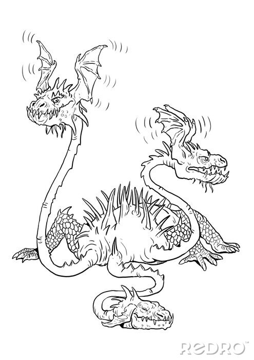 Obraz three headed dragon coloring page outline illustration dragon na wymiar â smok potwãr kaprys â