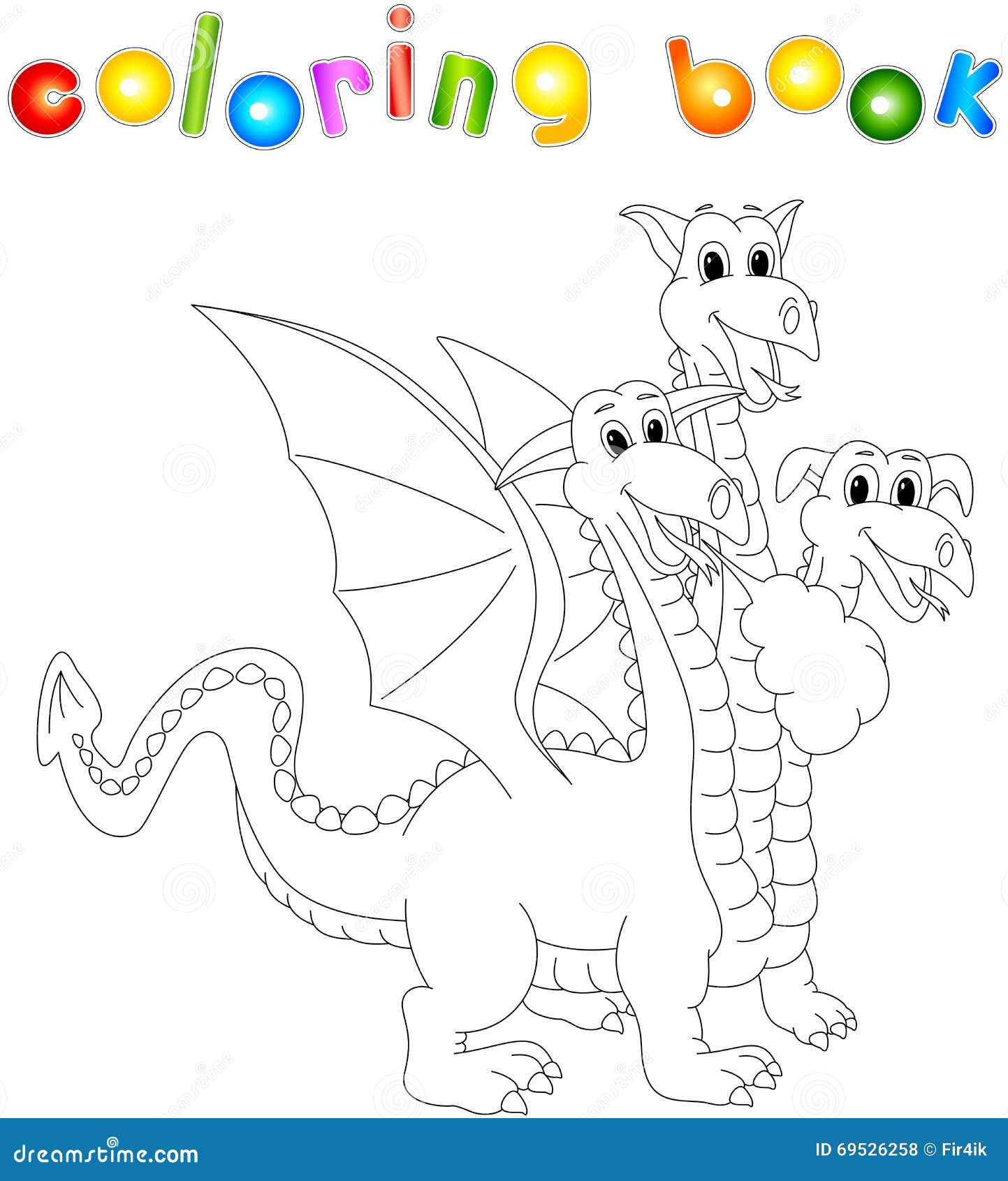 Funny cartoon three headed dragon coloring book for kids stock vector