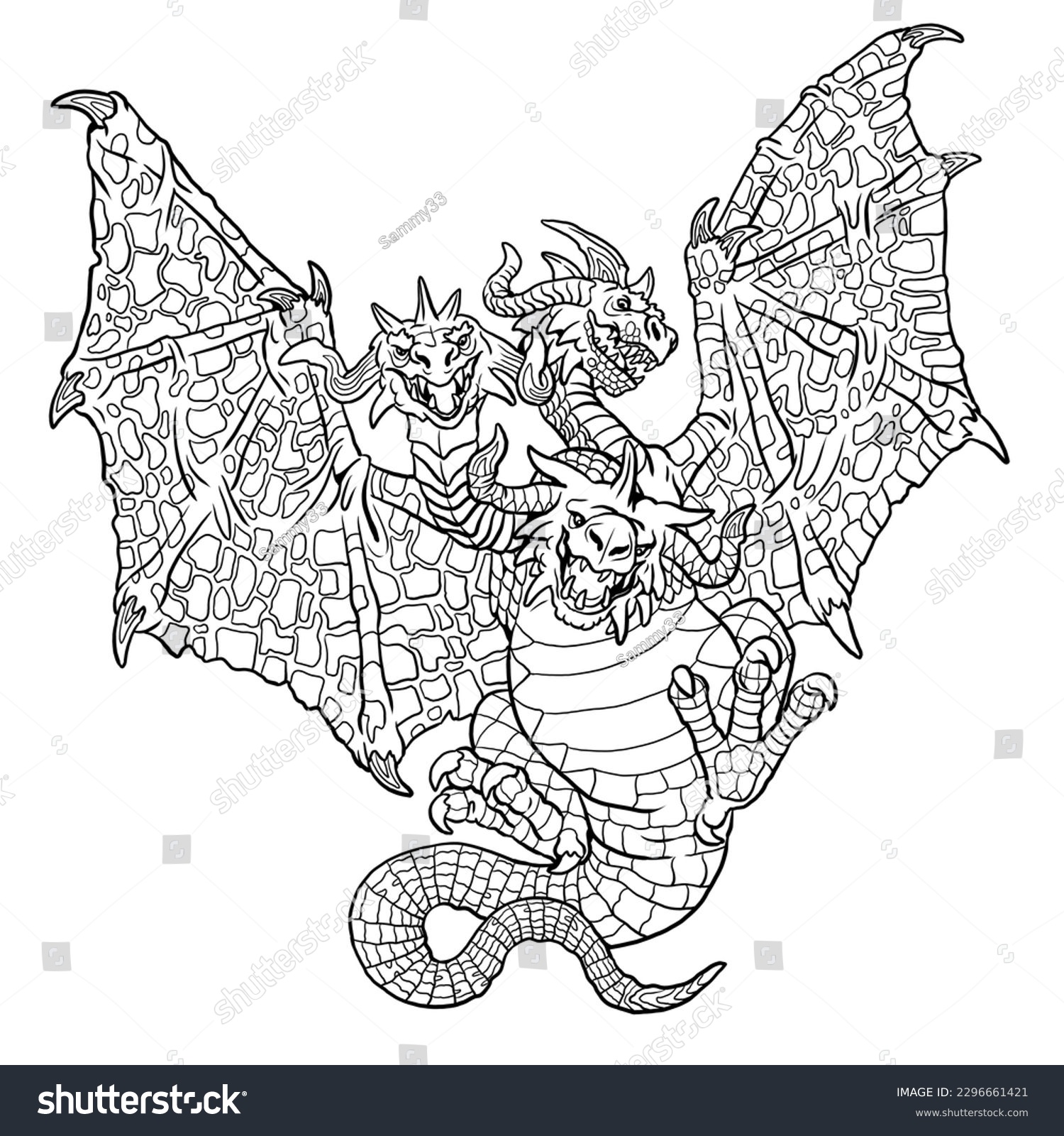 Threeheaded dragon coloring page fantasy illustration stock illustration
