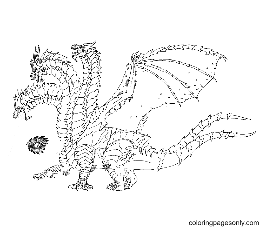 Three headed dragon coloring page