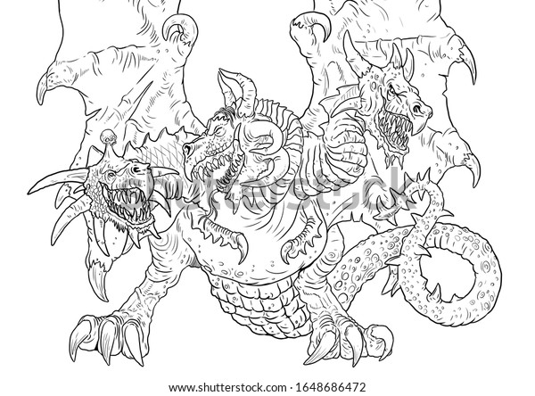 Three headed dragon coloring page outline stock illustration