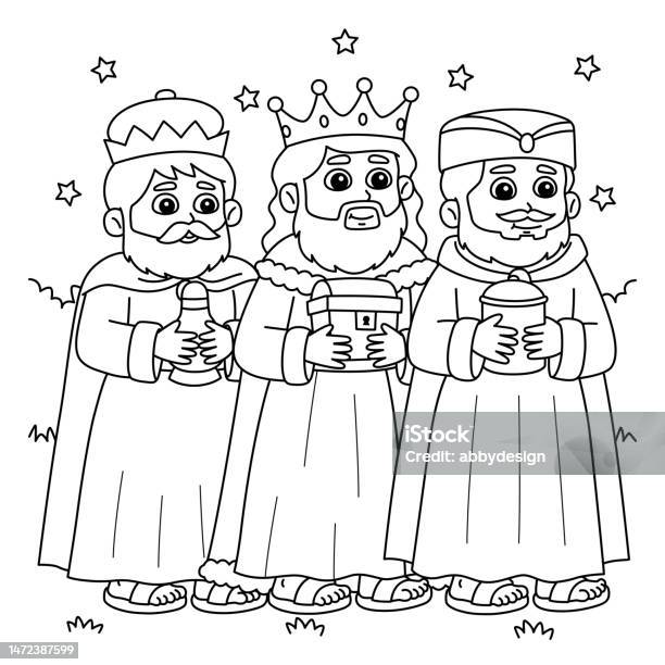 Christian three kings coloring page for kids stock illustration