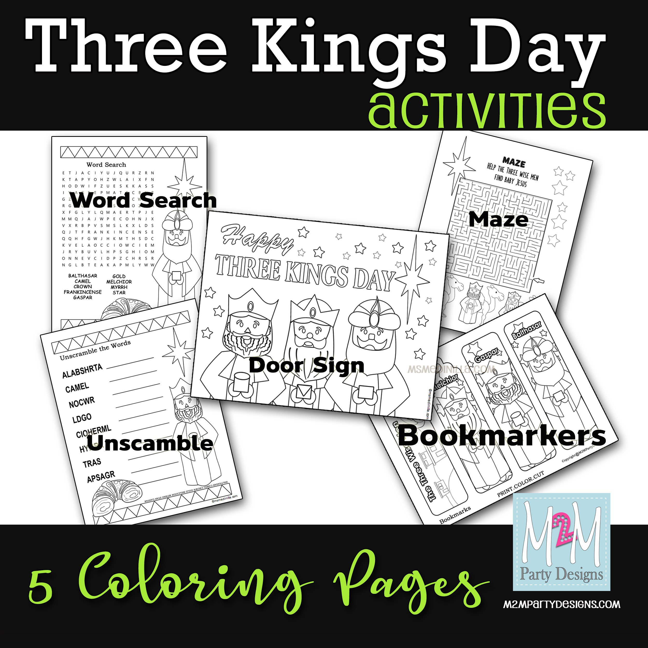 Three kings day three wise men activity set of pages printable kids coloring