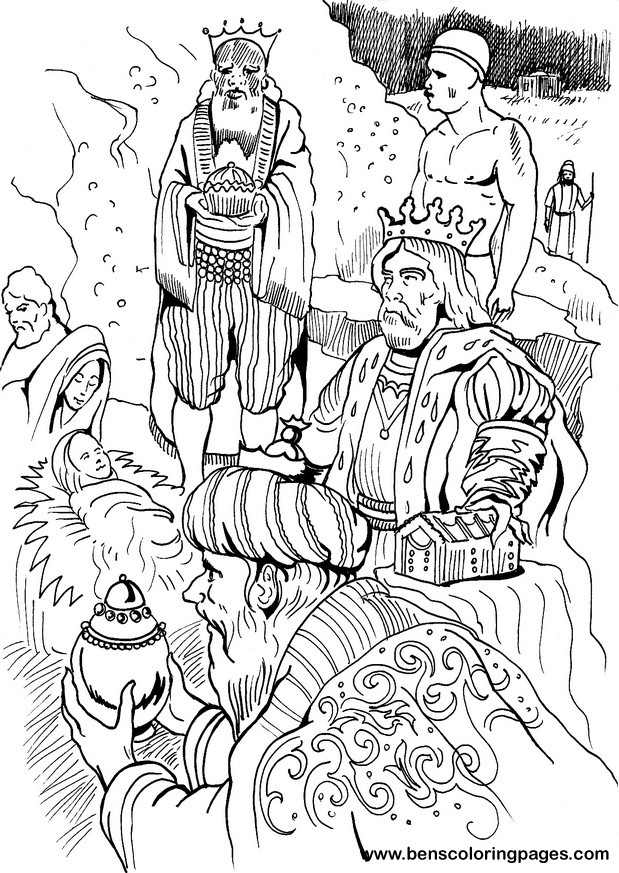 Three wise men gifts coloring page