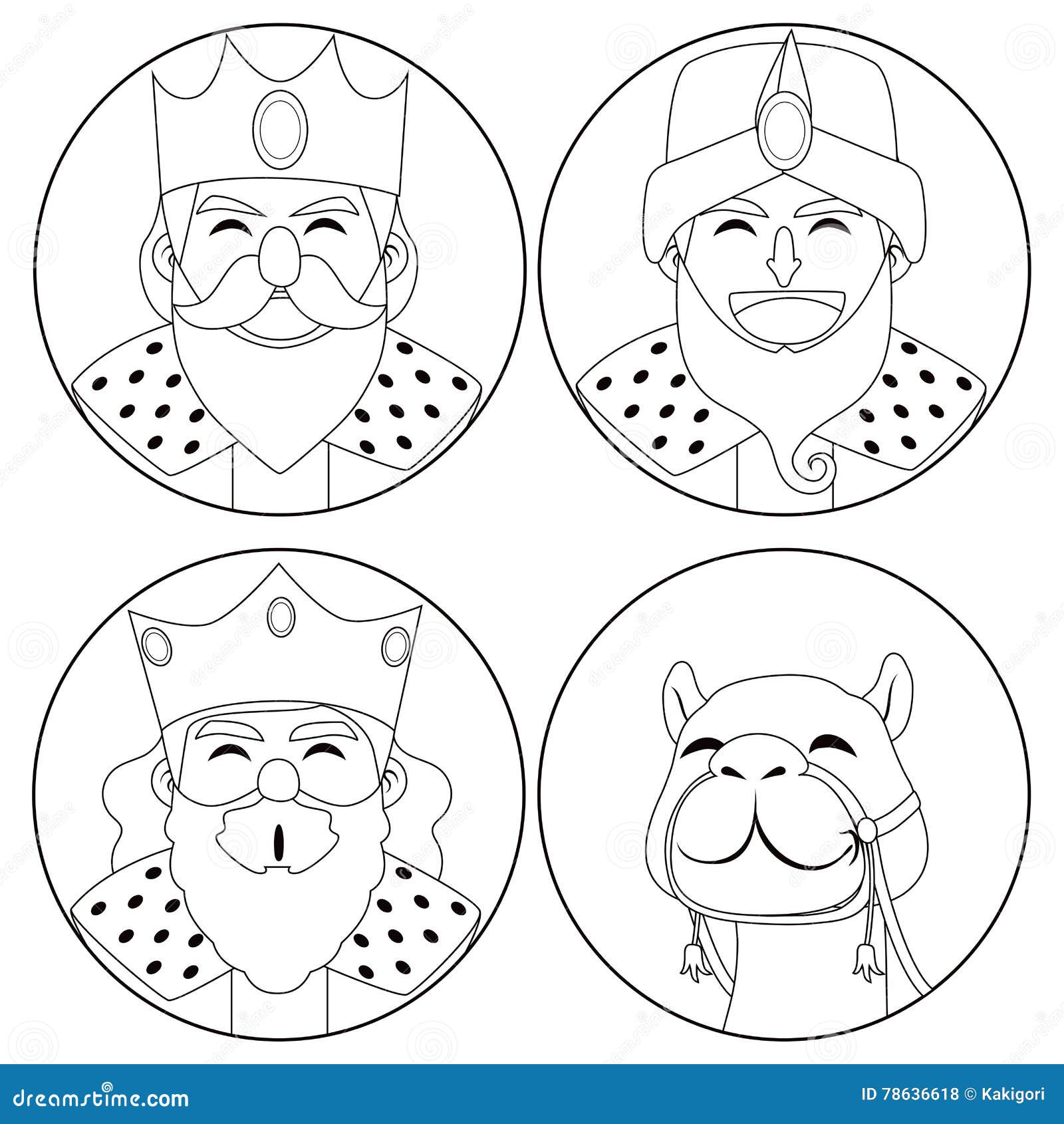 Three kings and camel coloring stock vector