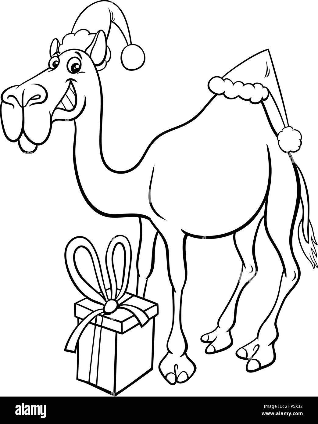 Camel animal character on christmas time coloring book page stock vector image art
