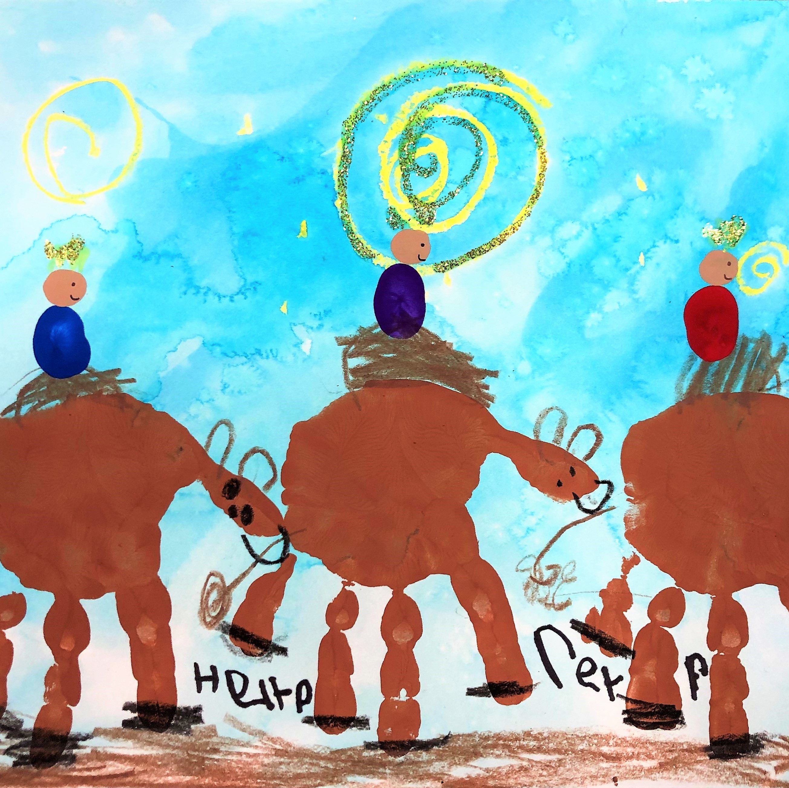 Three kings on camels advent art lesson for kids