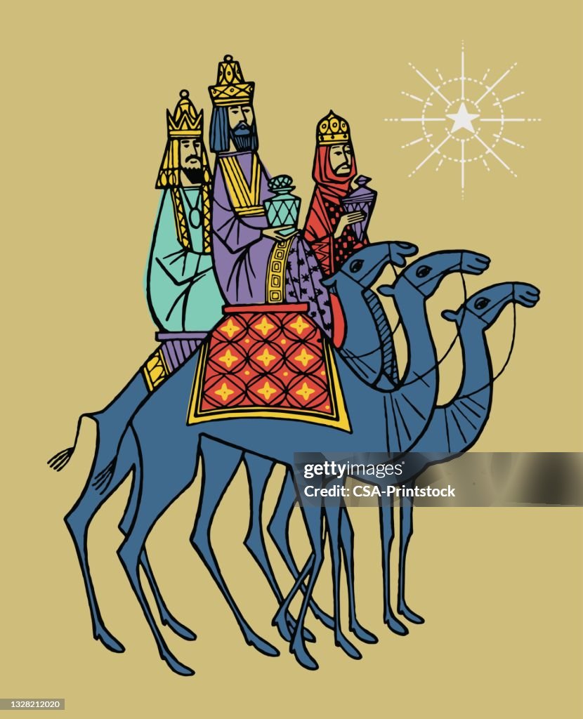 Three wise men on camels high