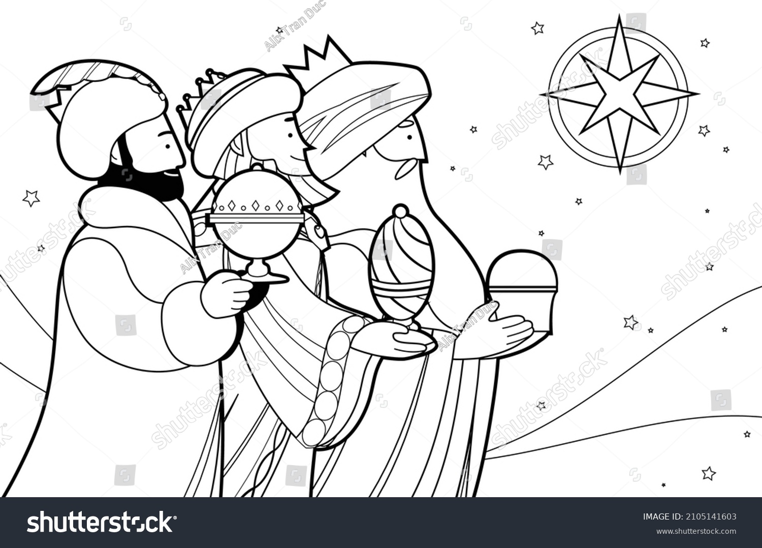 Three wise men outline vector coloring stock vector royalty free
