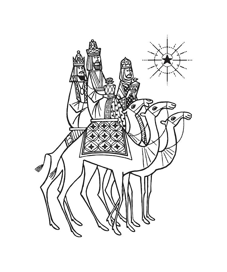 Three wise men on camels drawing by csa images