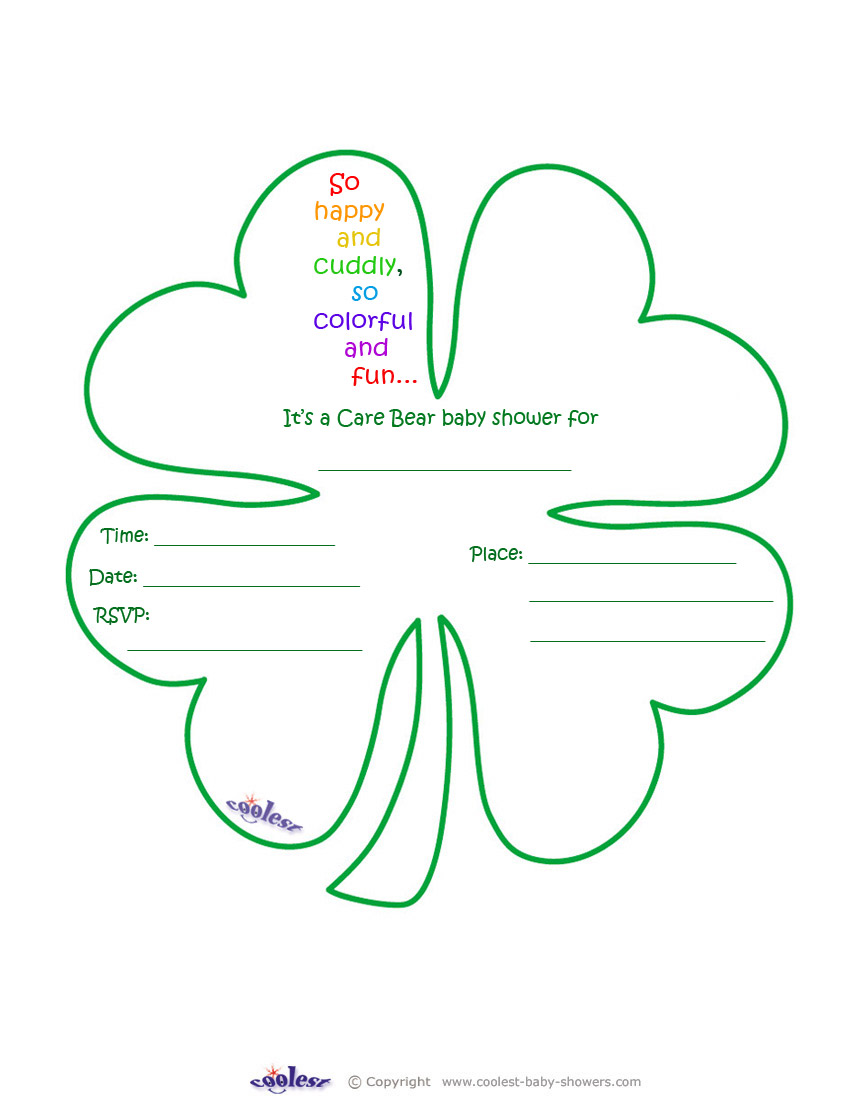 Care bears baby shower four leaf clover invitation