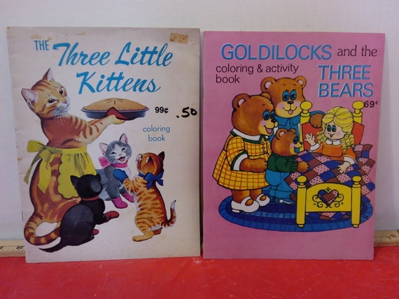 Vintage coloring book three little kittens and goldilocks and the three bears