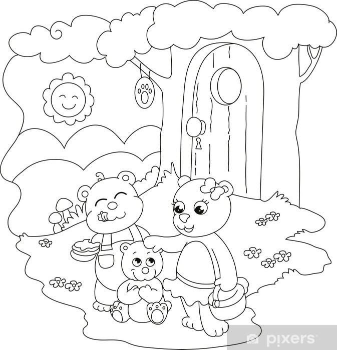 Sticker cute bears coloring illustration for little kids