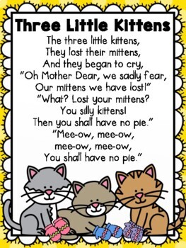 Three little kittens nursery rhymes and songs posters readers and printables