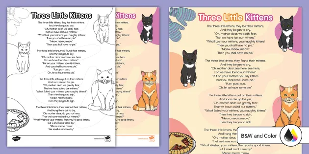 Little kittens nursery rhyme lyrics sheet teacher made