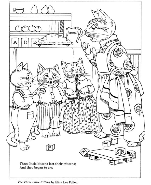 Three little kittens coloring page free printable coloring page