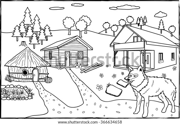 Coloring page three little pigs stock vector royalty free