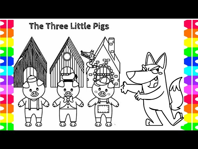 Three little pigs story drawing and coloring for kids toddlers how to draw easy