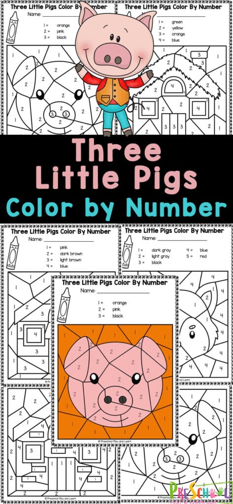 Free three little pigs color by number worksheets