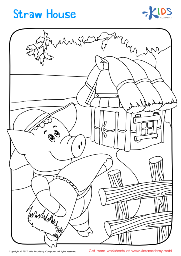 Straw house printable coloring page free printable worksheet for kids