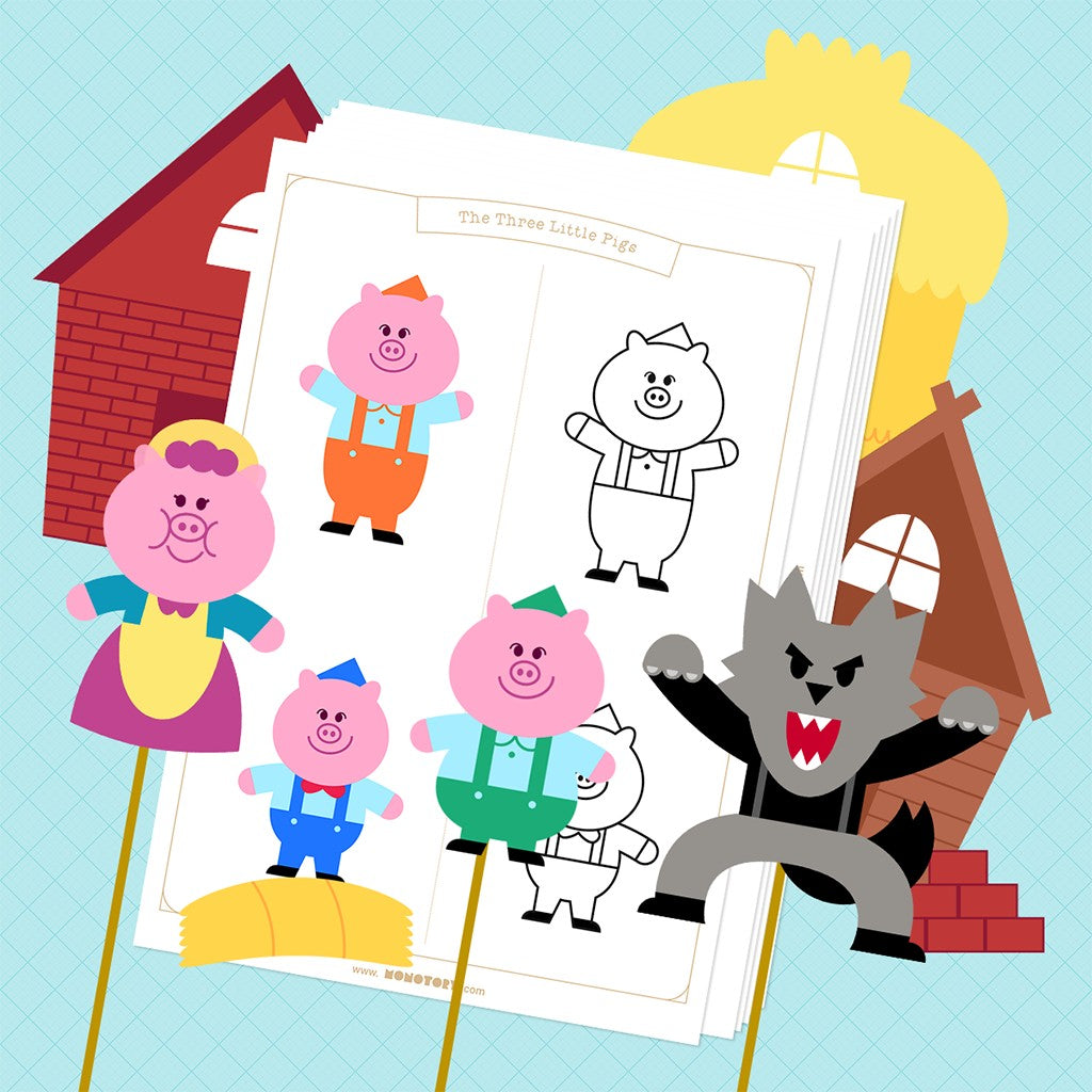 The three little pigs story doll coloring pages