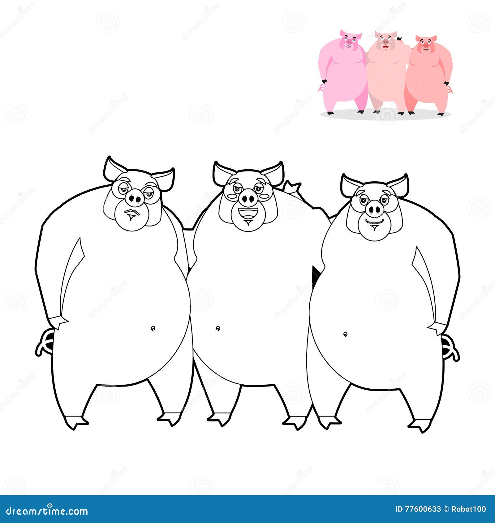 Pig coloring book three little pigs in linear style stock vector