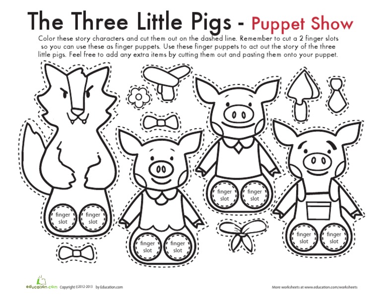 Three little pigs finger puppets worksheet pdf