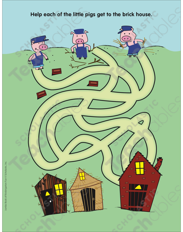 Three little pigs maze activity page printable skills sheets mazes