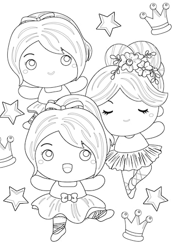 Premium vector little ballerina ballet activity coloring pages a for kids and adult