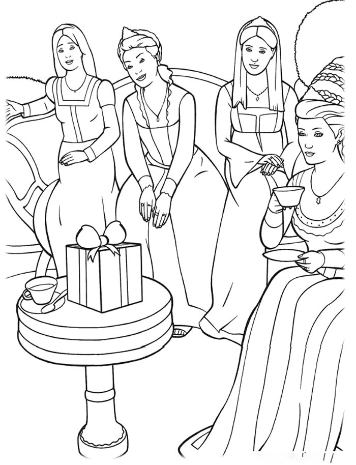 Rapunzel and three sisters coloring page