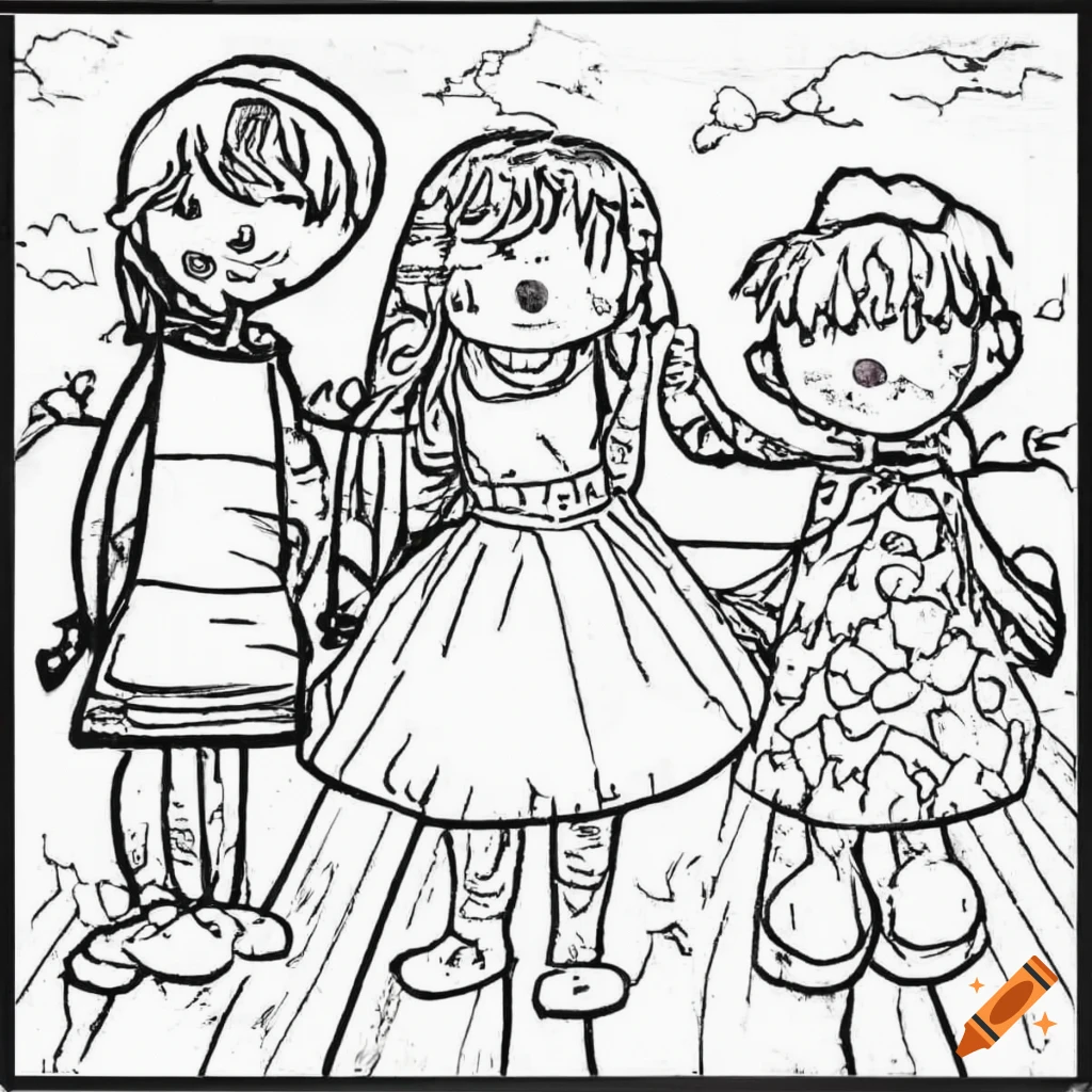 Coloring picture of three fairies on