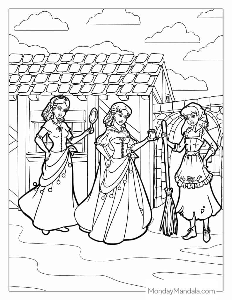 Cinderella coloring pages free pdf printables