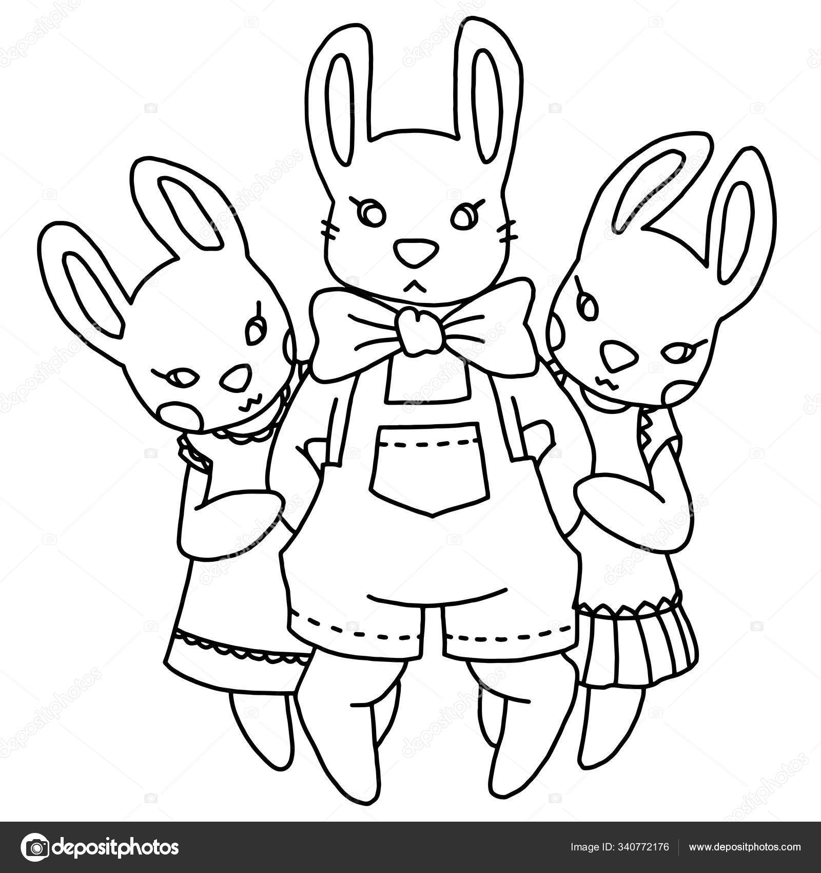 Hand drawing illustration cartoon rabbits brother sisters rabbits illustration childrens stock illustration by louhiemanto