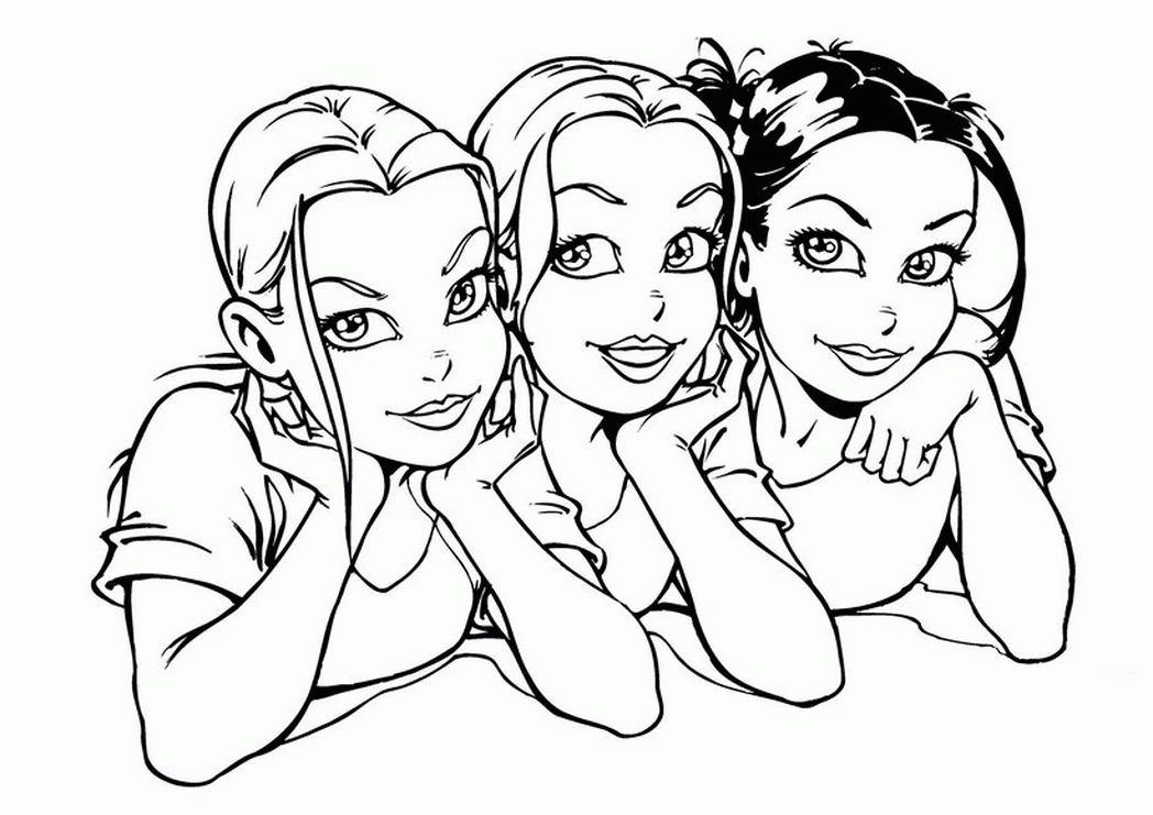 Three girls coloring pages free printable coloring pages