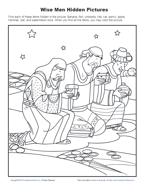 Wise men hidden pictures coloring page on sunday school zone