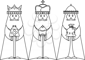 Clip art image of a cartoon of the three wise men coloring page