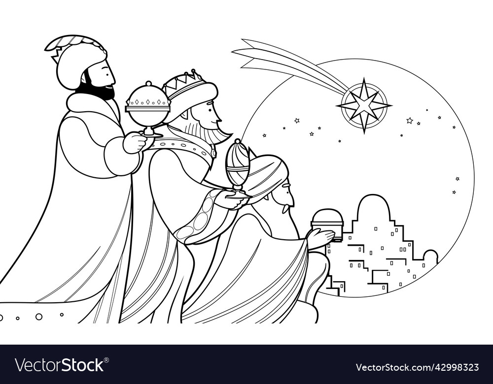 Three wise men cartoon outline for coloring book vector image