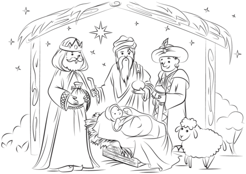 Three kings visit baby jesus