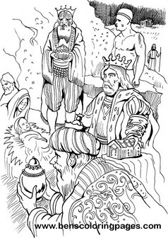 Three wise men gifts coloring page