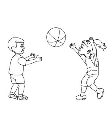 Children playg with a ball colorg pages colorg books kids playg