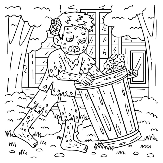 Premium vector a cute and funny coloring page of a trash can zombie provides hours of coloring fun for children to color this page is very easy suitable for little kids