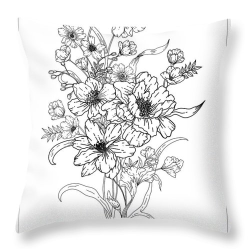 Flower bouquet coloring page throw pillow by lisa brando