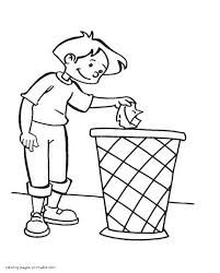 Boy throws trash in the dustbin coloring page coloring