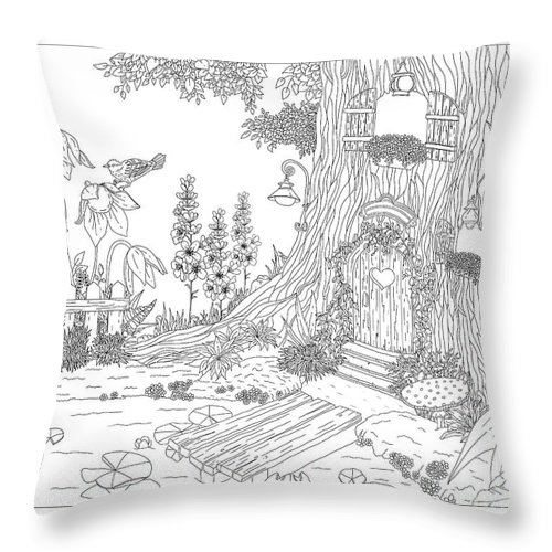 Magical forest coloring page throw pillow by lisa brando