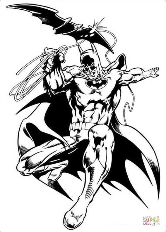 Batman throwing batarang knife coloring page free printable coloring pages